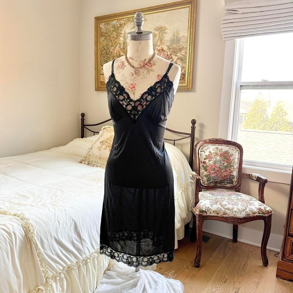 black lace slip 90s black lace slip size 38 - Picture 2 of 5